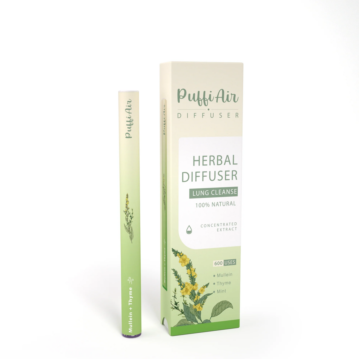 Herbal Diffuser Upgraded with Extracts of Mullein, Thyme and Mint for Cleansing Lungs, Improving Breathing and Oral Air Freshening - 2 Sticks 1Pack