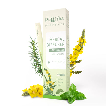 Herbal Diffuser Upgraded with Extracts of Mullein, Thyme and Mint for Cleansing Lungs, Improving Breathing and Oral Air Freshening - 2 Sticks 1Pack