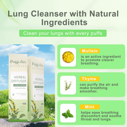 Herbal Diffuser Upgraded with Extracts of Mullein, Thyme and Mint for Cleansing Lungs, Improving Breathing and Oral Air Freshening - 2 Sticks 1Pack
