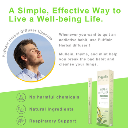 Herbal Diffuser Upgraded with Extracts of Mullein, Thyme and Mint for Cleansing Lungs, Improving Breathing and Oral Air Freshening - 2 Sticks 1Pack